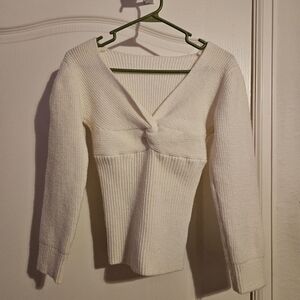 Twisted front knot v-neck sweater size S